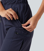 Bermuda cargo décontracté taille haute à cordon de serrage, séchage rapide, effet frais, protection solaire UPF 40+, 17,5 cm, avec poches