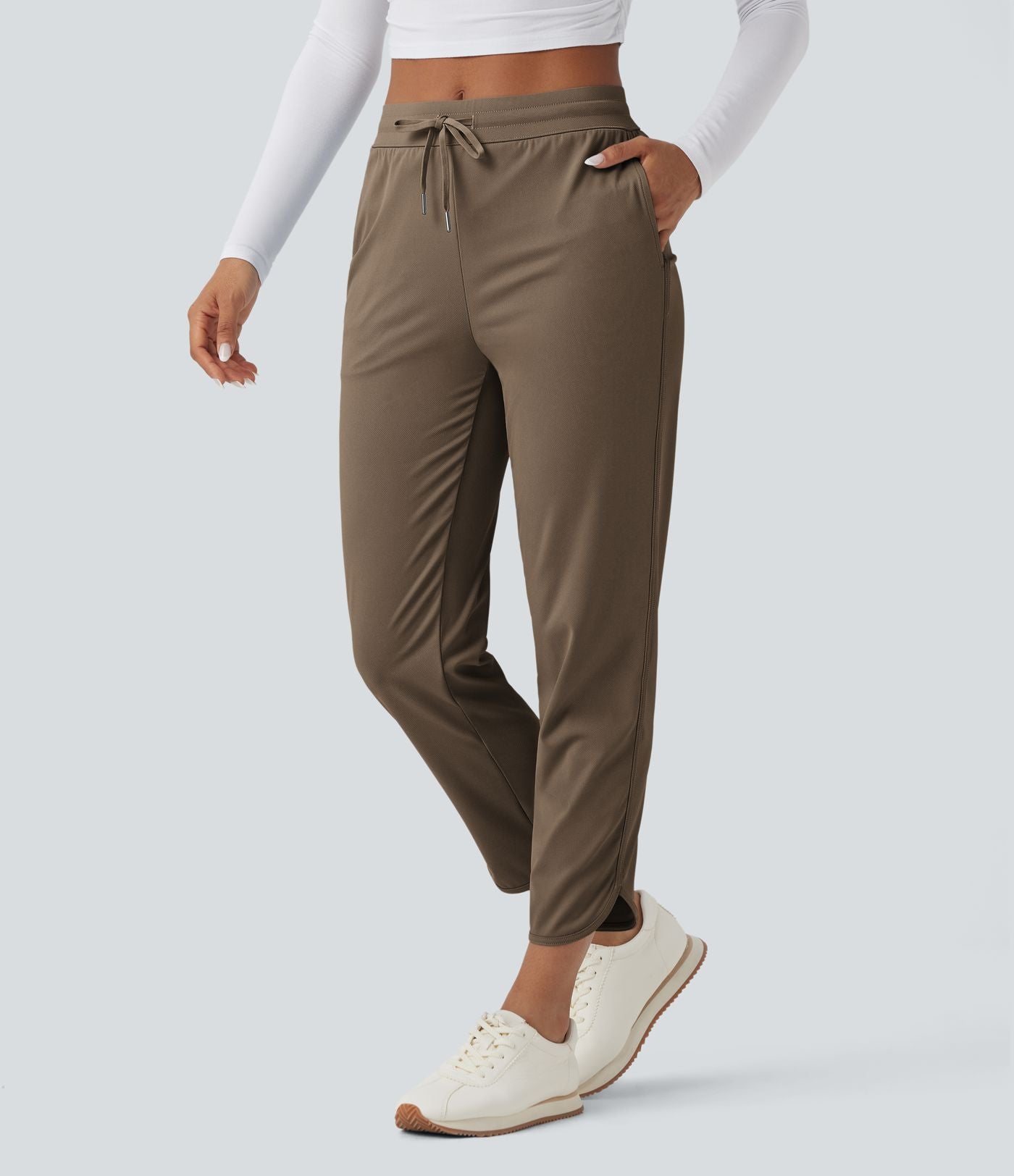 Pantalon de golf fuselé, taille mi-haute, cordon, ourlet courbé, séchage rapide, avec poches—UPF40+