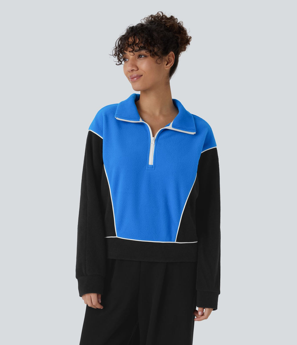Sweat bicolore en polaire col montant avec demi-zip et manches longues
