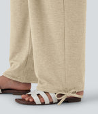 Pantalon de jogging décontracté à taille haute croisée avec poches latérales et cordon de serrage