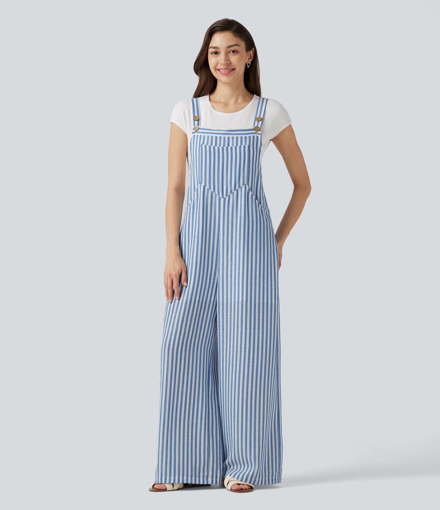 Salopette casual rayée effet lin avec poches