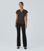 Blouse Travail Unie Froncée Croisée Manches Courtes Col en V