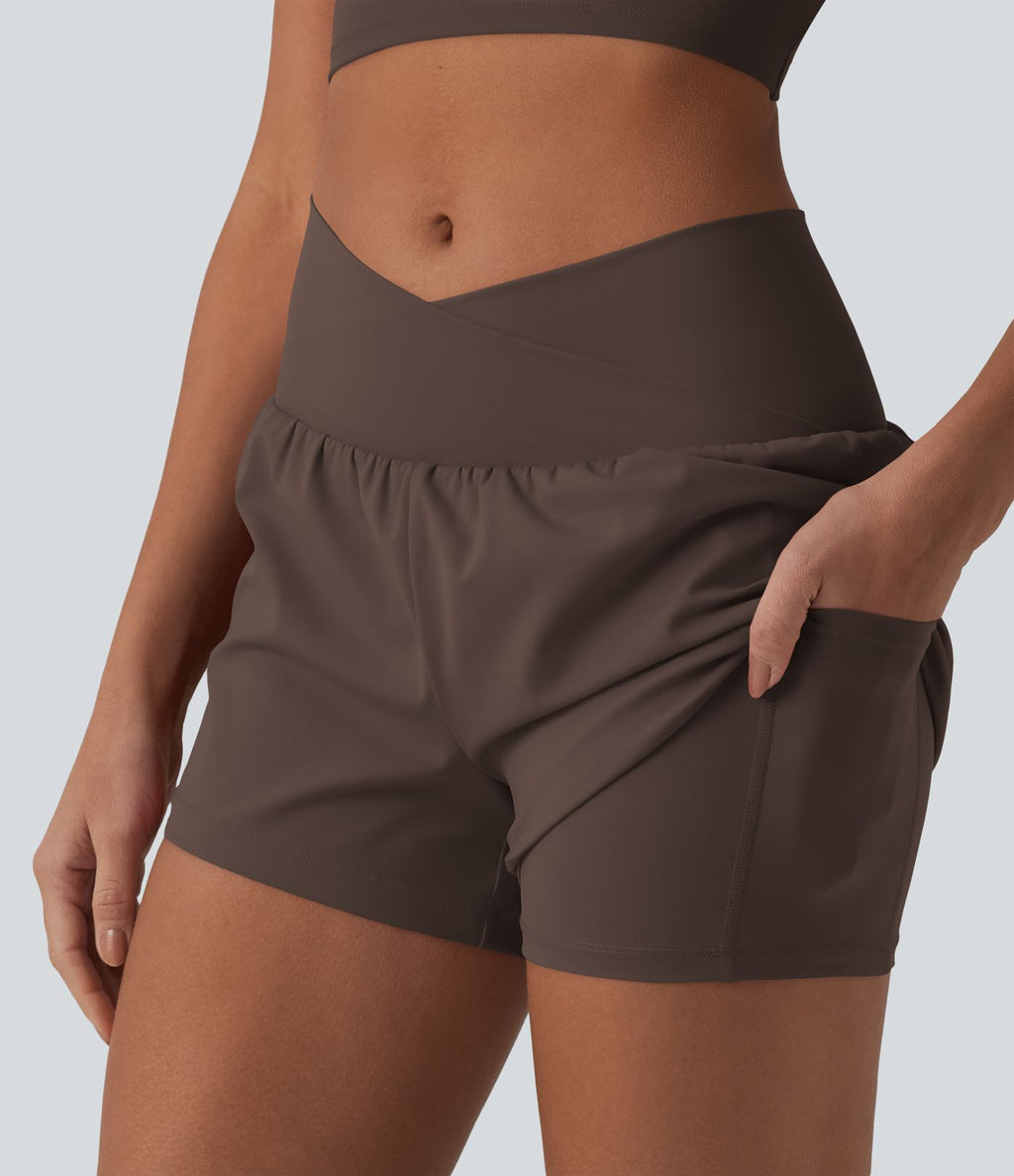 Short de yoga 2-en-1 SoftlyZero™ Airy croisé taille haute 7,5 cm effet frais InstantCool avec poches