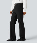 Pantalon bootcut côtelé taille haute avec poches