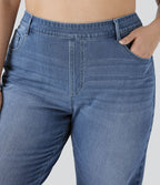 Jean décontracté Halara Flex™ grande taille, taille haute, multiples poches, jambes droites, effet délavé, en maille extensible