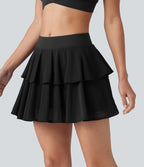 Jupe mini de tennis 2-en-1 à volants superposés, mesh respirant, taille mi-haute, à effet frais InstantCool, séchage rapide, avec poches