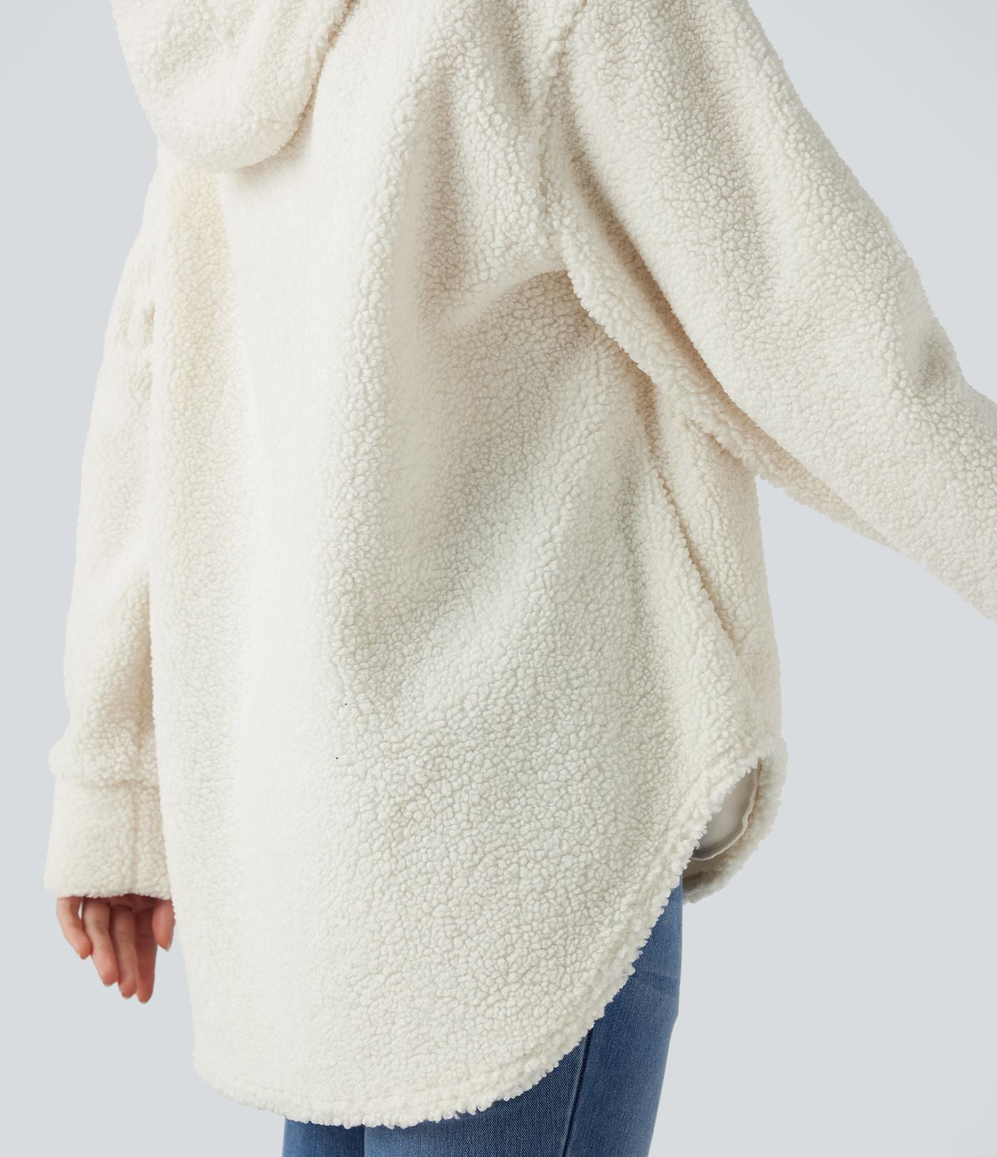 Sweat-shirt sherpa oversize à capuche et demi-zip avec ourlet arrondi et poches