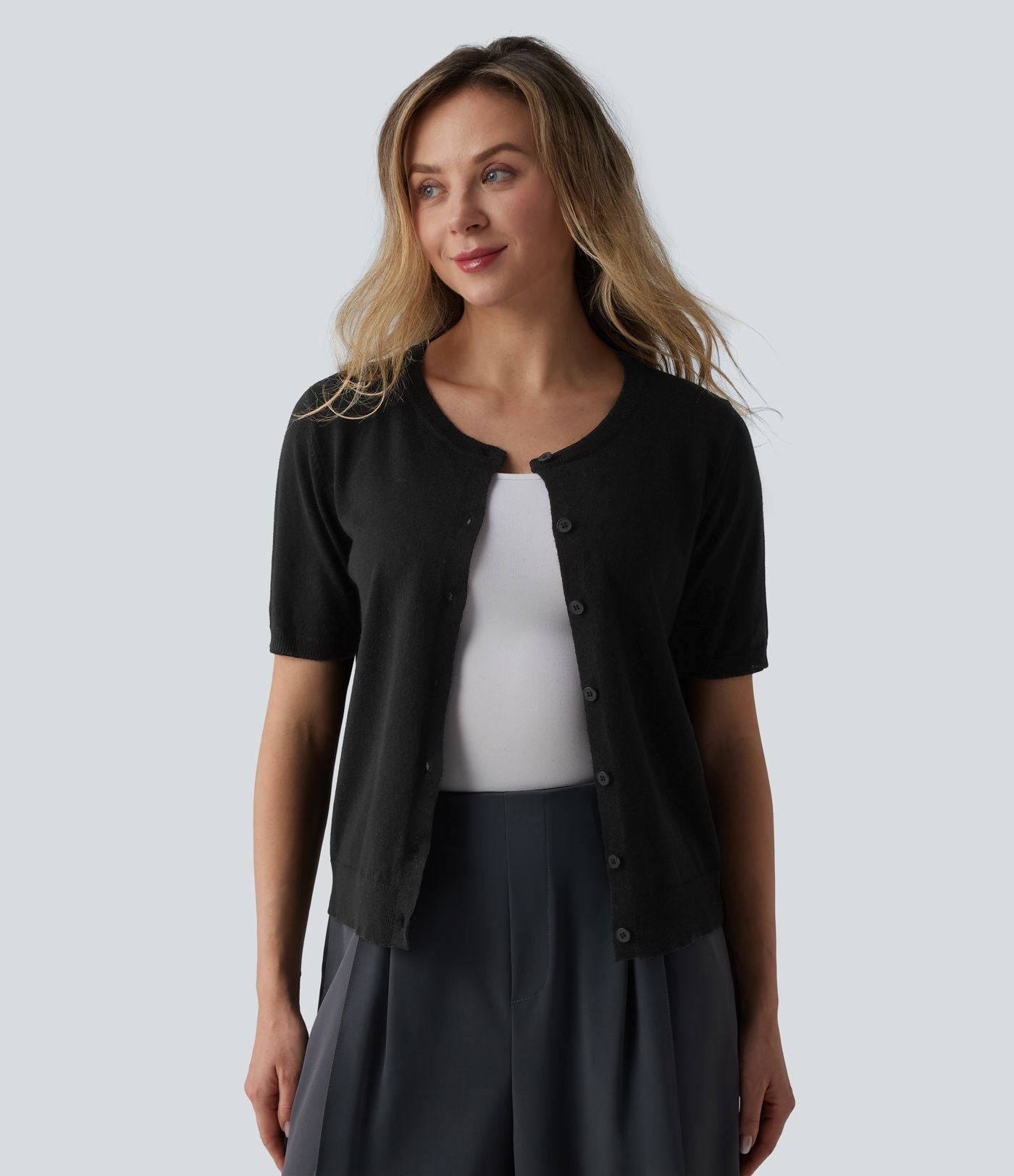 Gilet de travail col rond manches courtes mélange laine