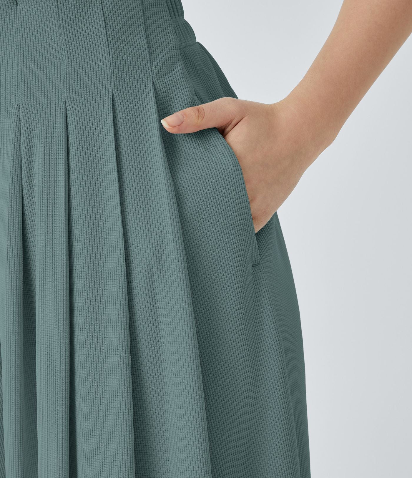 Pantalon décontracté palazzo en maille gaufrée, fluide, large, plissé, taille haute, avec poches