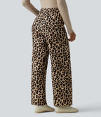 Pantalon tailleur large taille haute imprimé léopard avec liens latéraux