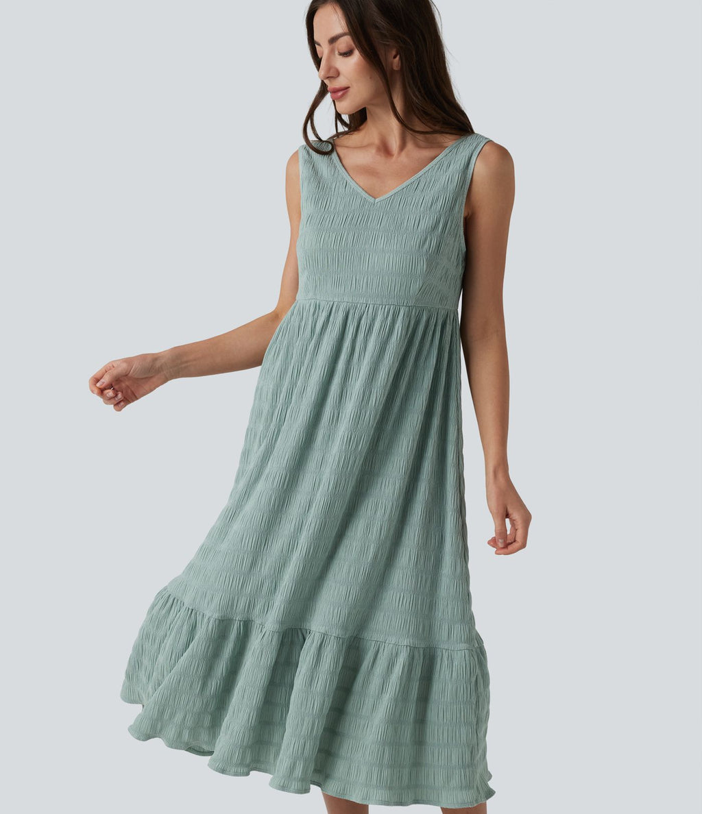 Robe midi décontractée sans manches à col en V