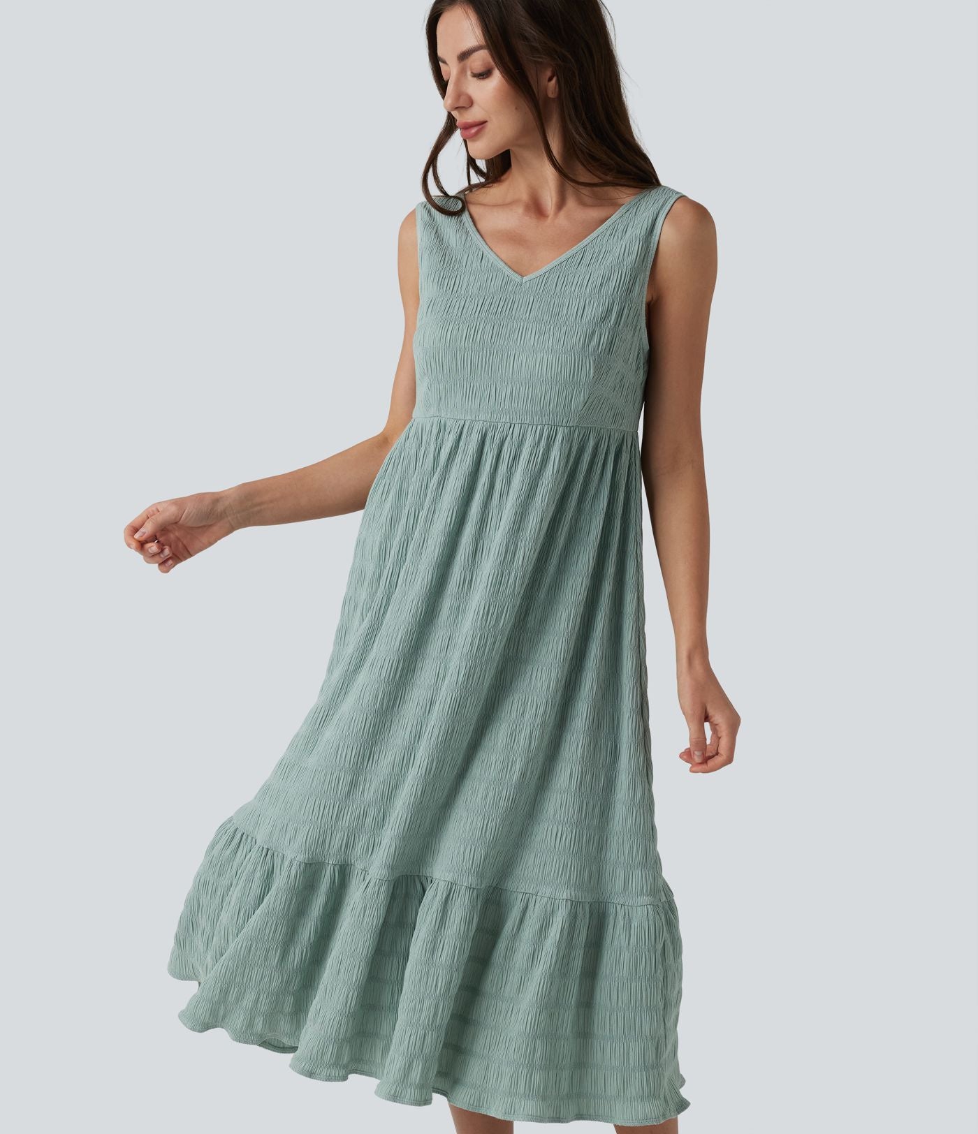 Robe midi décontractée sans manches à col en V