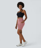 Short 17,5cm Biker Uni à Taille Haute avec Poche Latérale