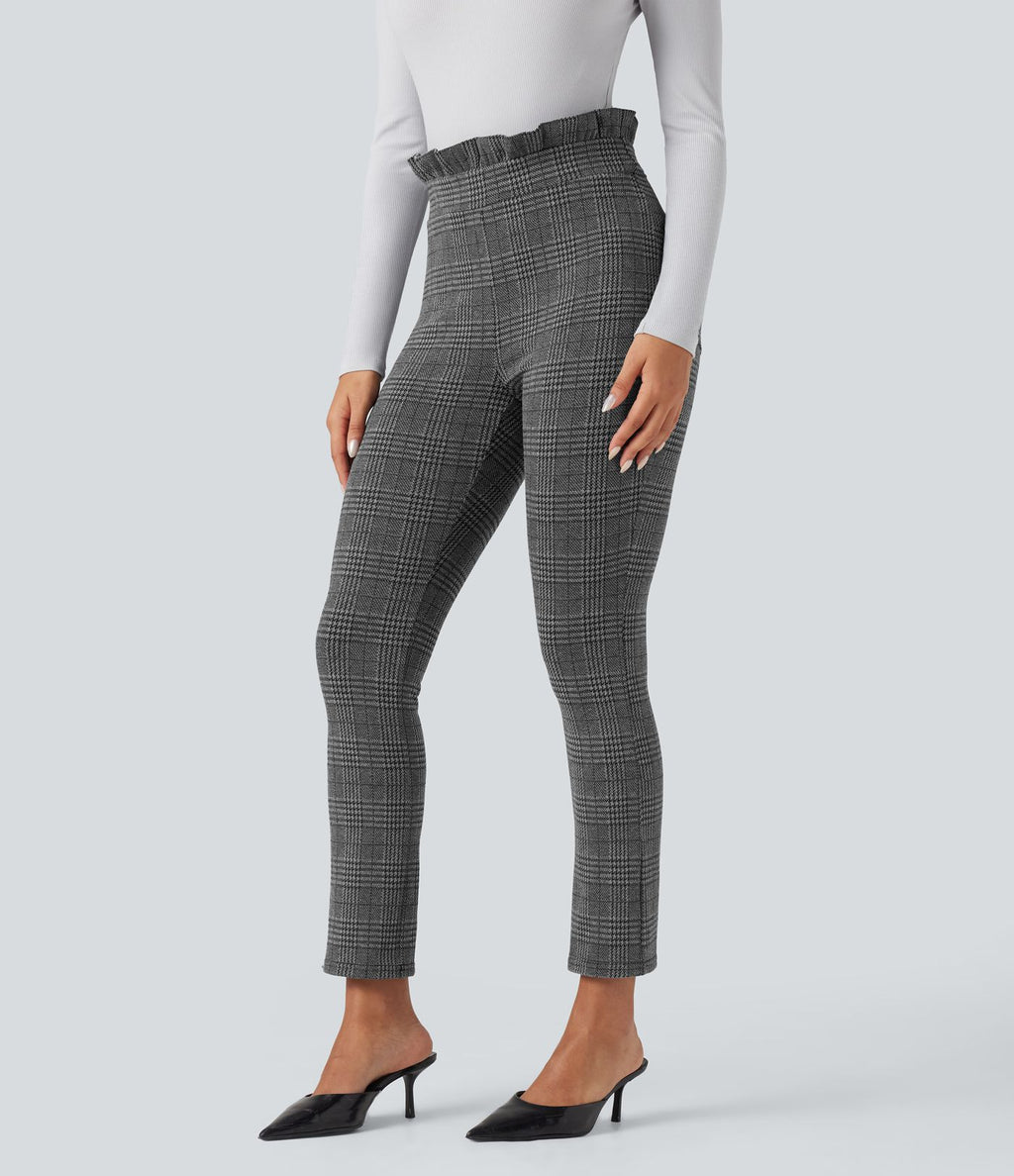 Pantalon tailleur skinny Halara Flex™ paper bag pied-de-poule carreaux taille haute à nœud avec poches