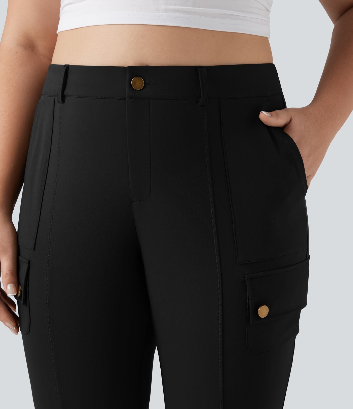 Pantalon cargo grande taille pedal pusher ajusté taille haute DayStretch avec poches