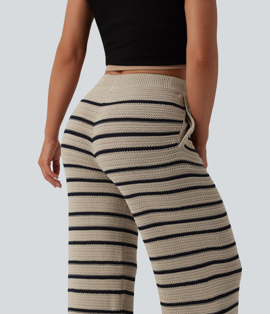 Pantalon pull ample décontracté taille basse avec cordon de serrage color block rayures avec poches
