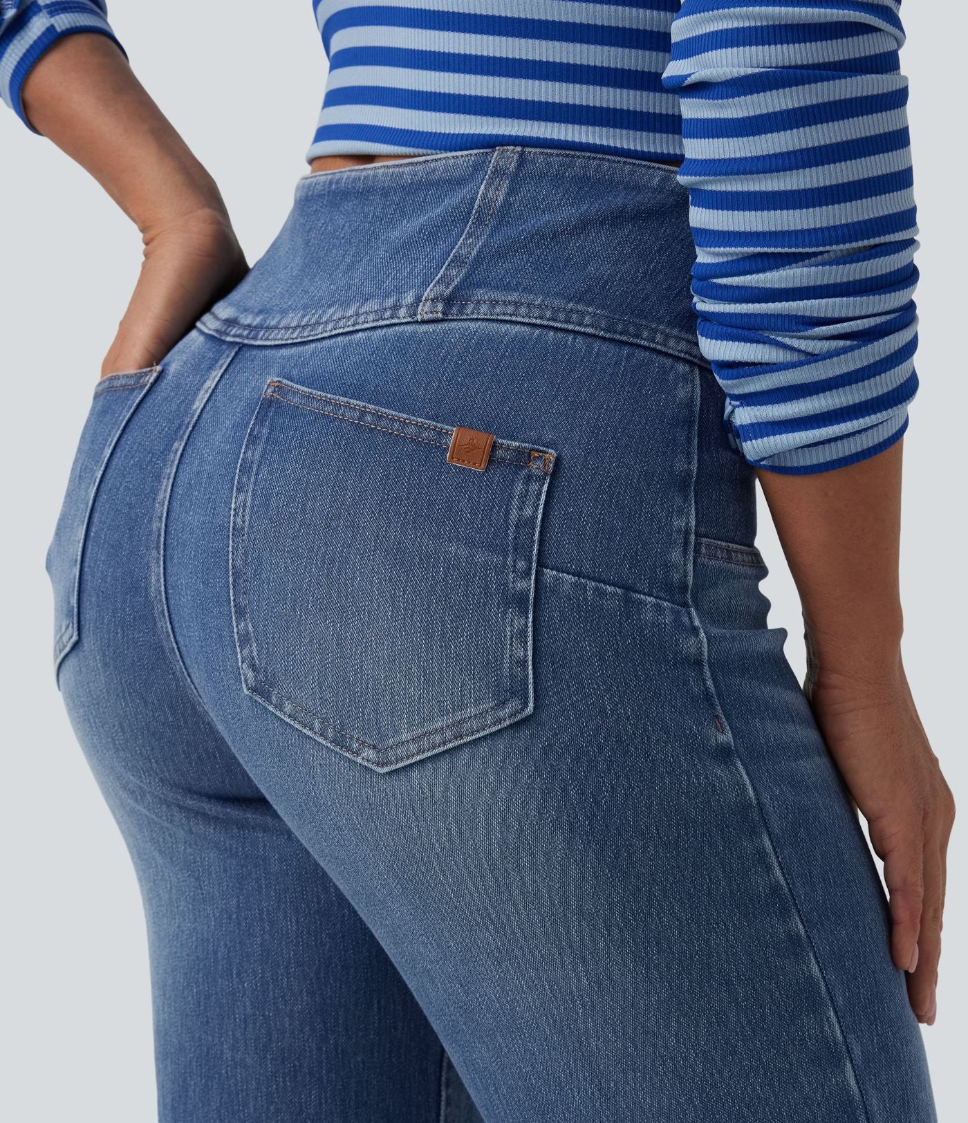 Jean évasé décontracté Halara Flex™ gainant taille mi-haute demi-zip avec poches