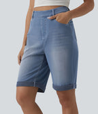Short 7/8 tailleur Halara Flex™ denim casual ourlet roulotté taille haute avec poches