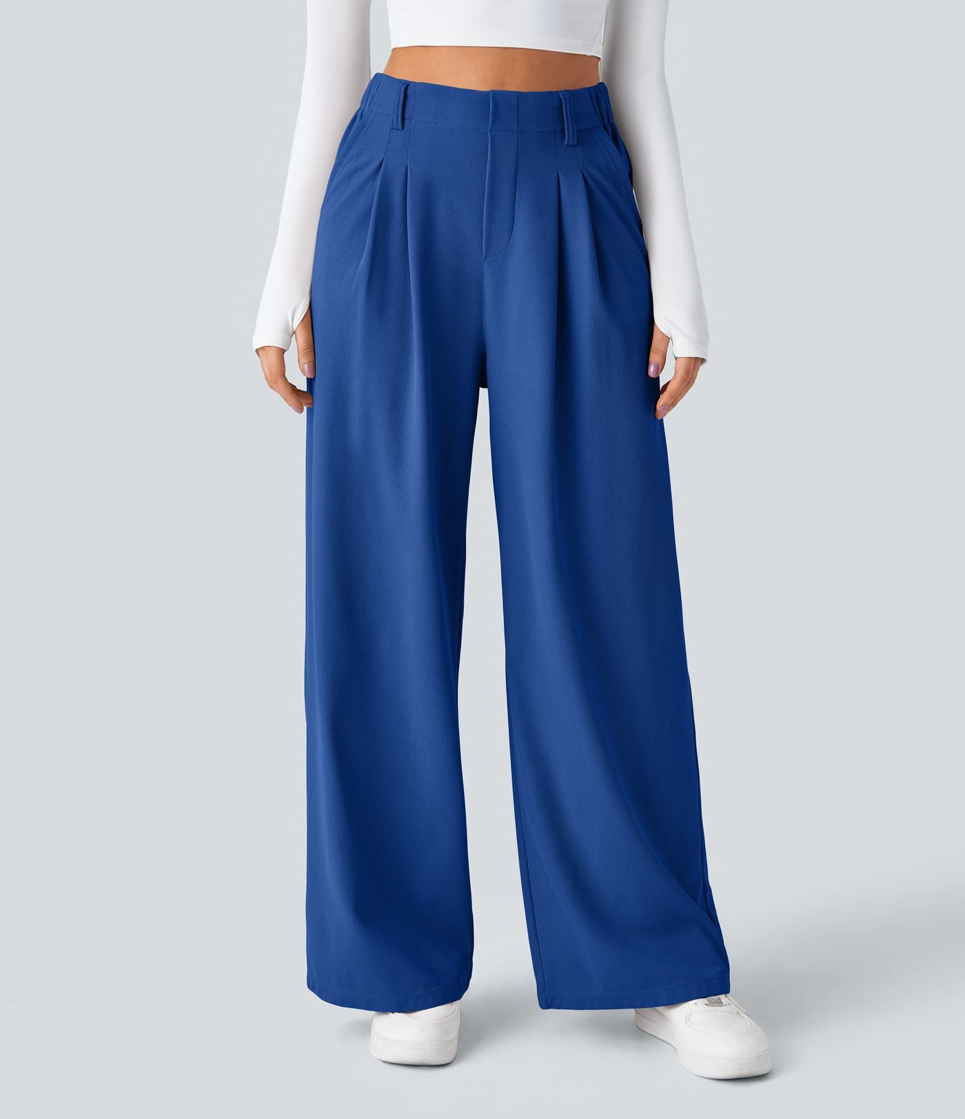 Halara Flex™ Pantalon Tailleur Large Fluide Gaufré Taille Haute Poches Latérales