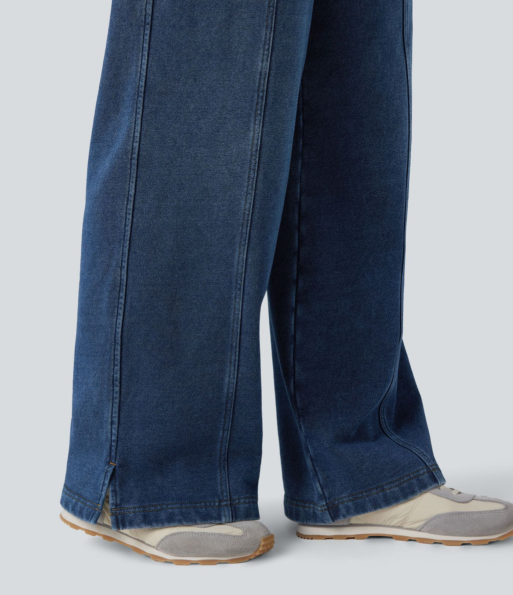 Jean jogging Halara Flex™ coupe droite fendu taille haute molleton français avec cordon de serrage et poches