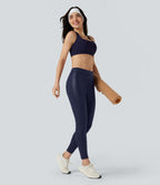Pantalon de yoga gainant taille haute brillant effet cuir avec poches Halara Ultrasculpt™