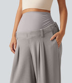 Pantalon de grossesse large esprit bureau Halara Flex™ taille très haute en tissu gaufré avec poches