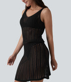 Robe mini moulante col V en maille pull