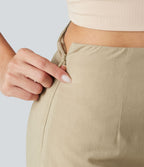Jupe décontractée taille haute en lin extensible 2-en-1 avec fermeture éclair invisible et fente