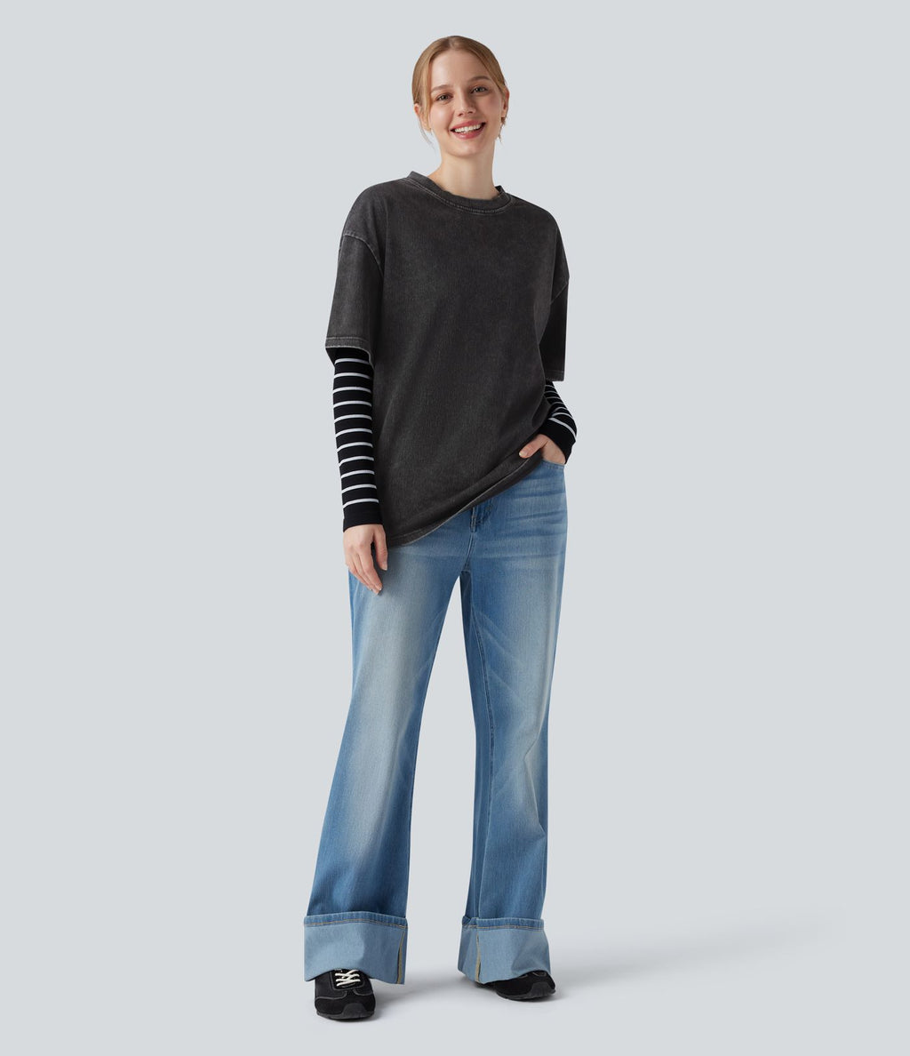 Halara Flex™ T-shirt casual en denim à col rond et manches courtes