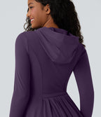 Veste SoftlyZero™ à capuche manches longues avec trous pouces détails plissés et poches-UPF50+