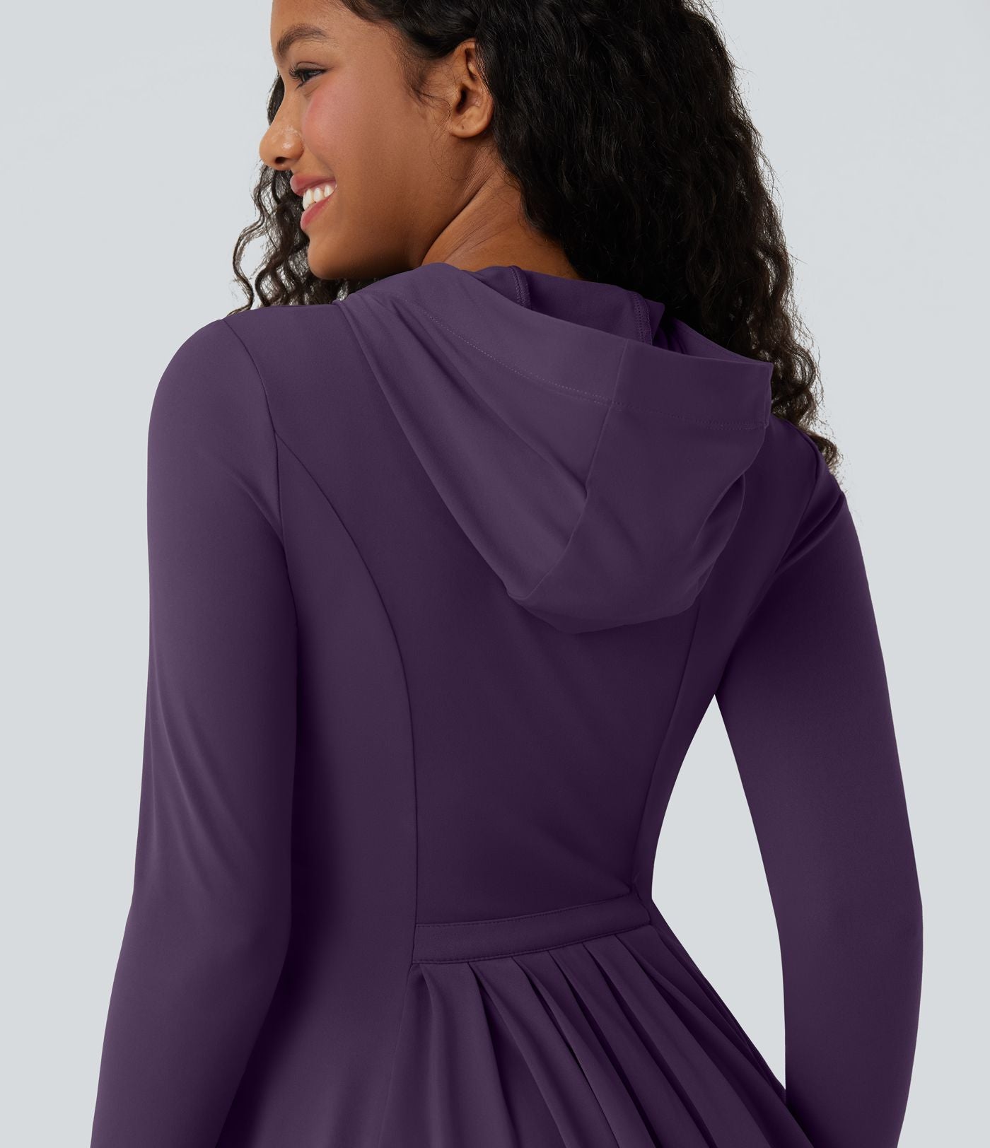 Veste SoftlyZero™ à capuche manches longues avec trous pouces détails plissés et poches-UPF50+