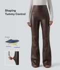 Pantalon évasé décontracté gainant taille haute extensible en molleton PU avec poches