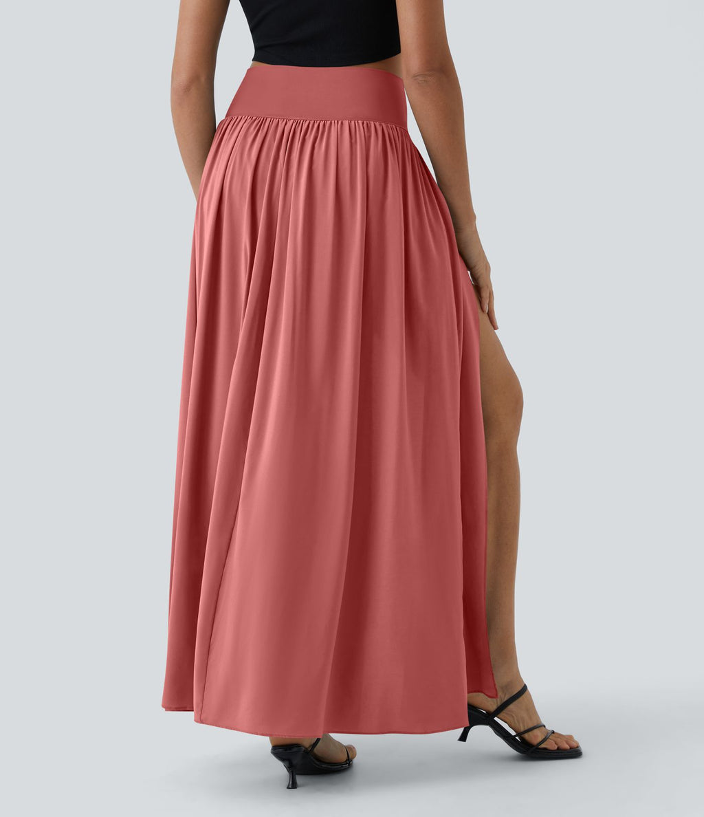 Breezeful™ Jupe Taille Haute Casual Maxi Séchage Rapide Fluide Fente Plissée 2 en 1