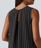 Robe décontractée midi col rond sans manches à rayures dos ajouré avec poches