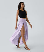 Breezeful™ Jupe Taille Haute Casual Maxi Séchage Rapide Fluide Fente Plissée 2 en 1