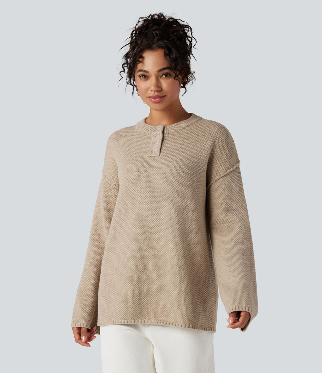 Pull gaufré col Henley manches longues