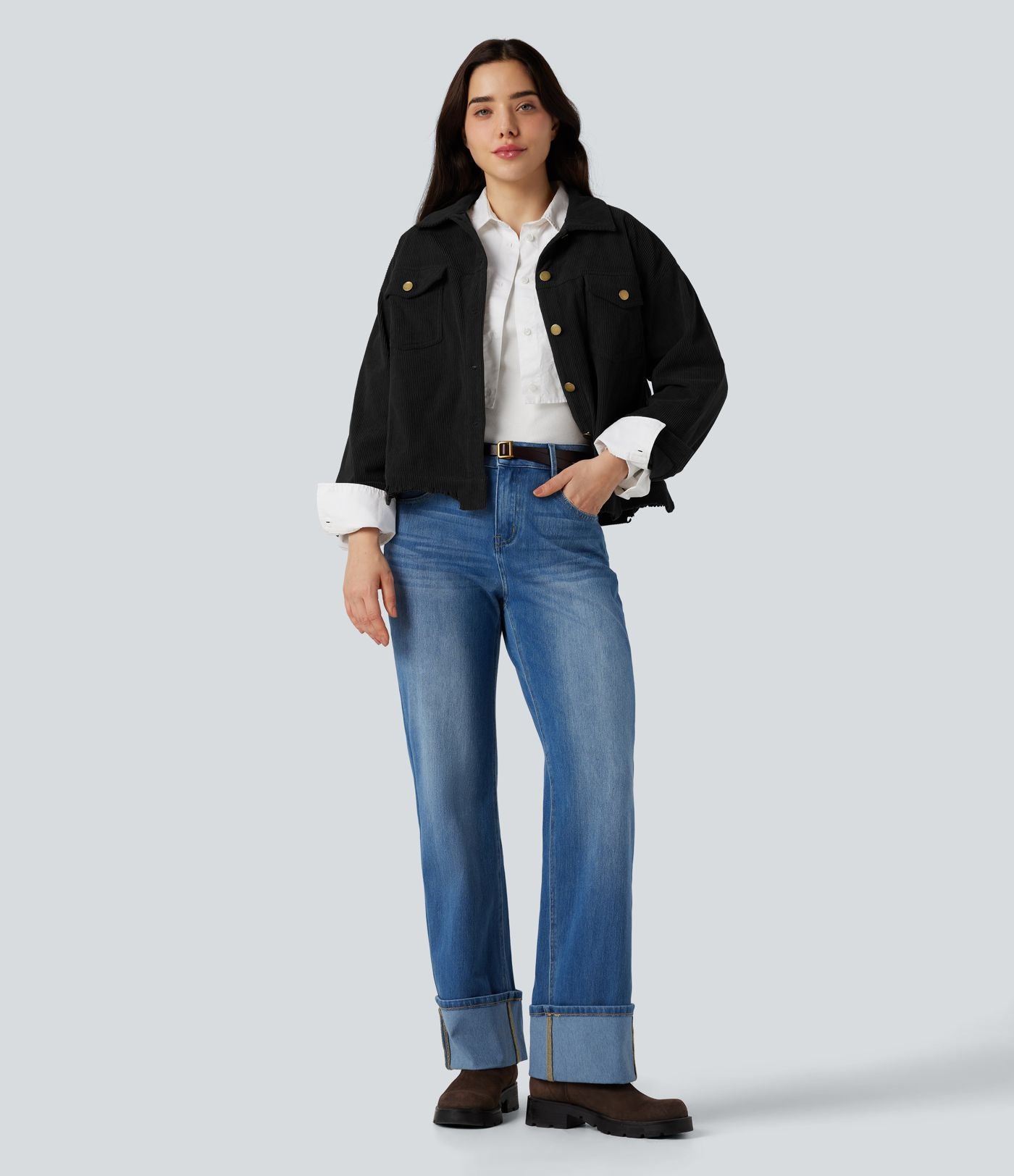 Veste chemise velours côtelé manches longues avec boutons et poches