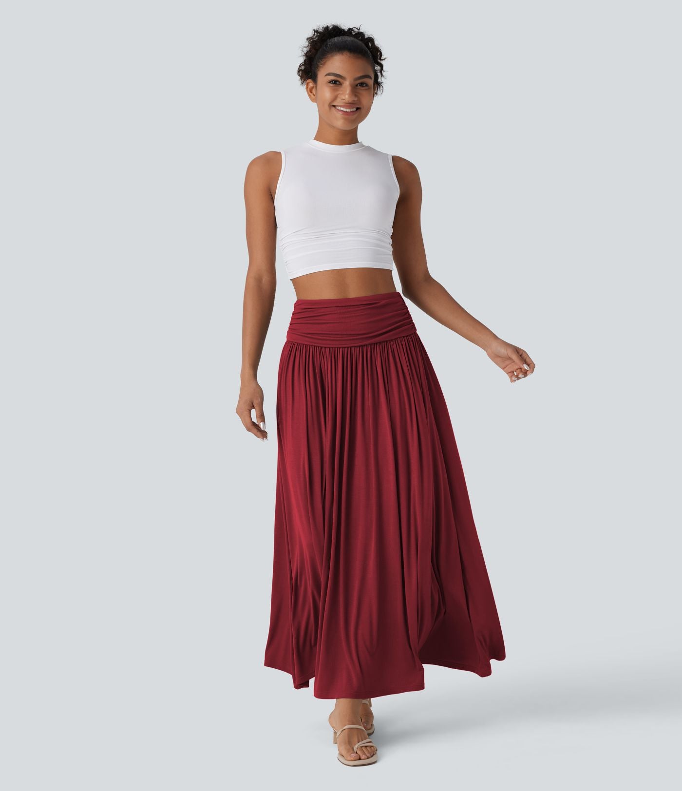 Jupe longue fluide froncée taille haute