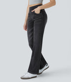 Halara Flex™ Jean bootcut décontracté extensible délavé taille haute à poches multiples