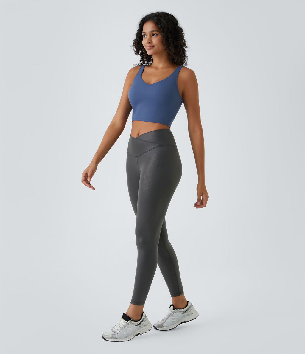 Legging de yoga SoftlyZero™ en simili stretch avec taille croisée, imprimé métallisé et poche arrière