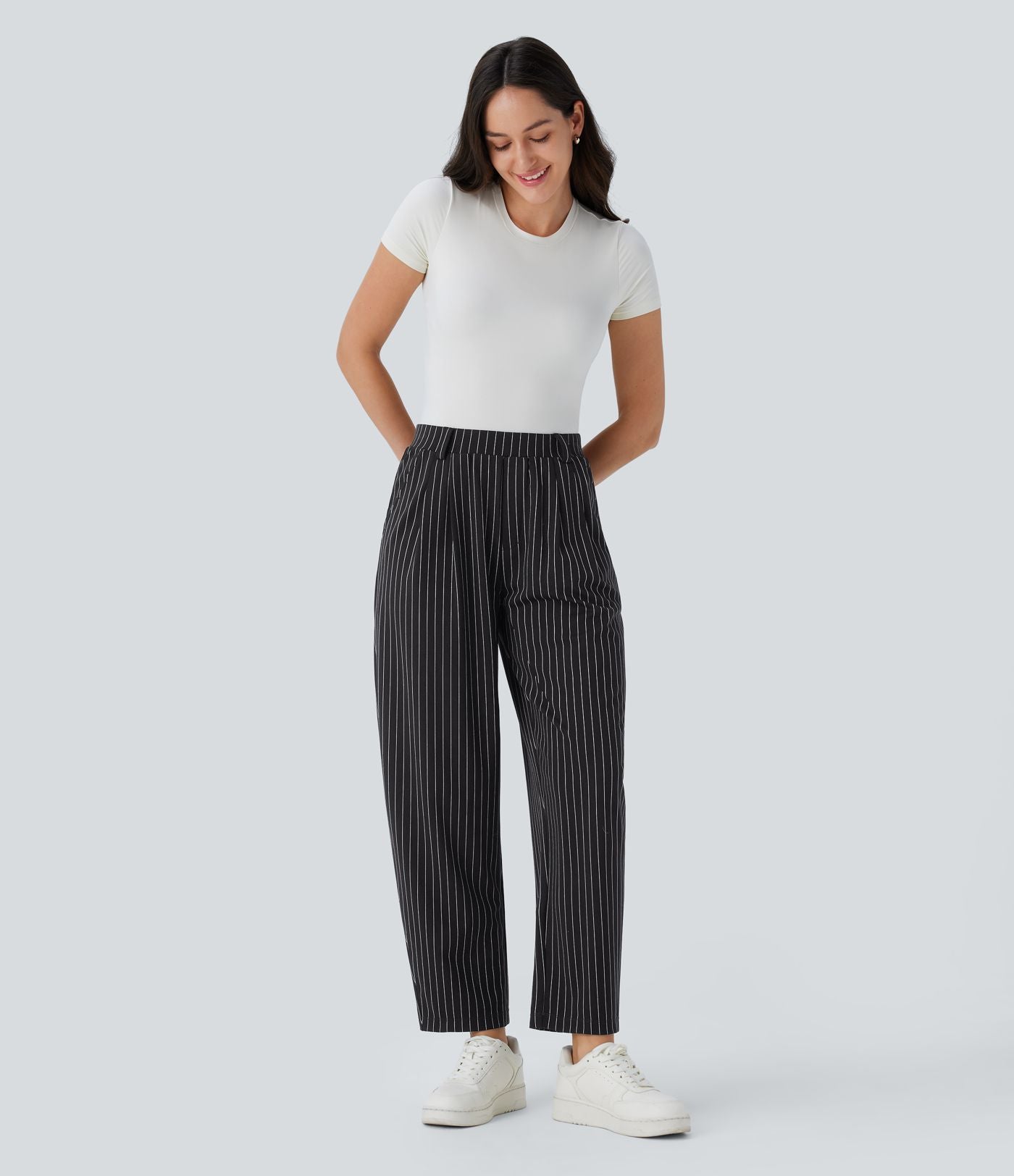 Pantalon Halara Flex™ tailleur à rayures et taille mi-haute avec poches latérales effet frais InstantCool