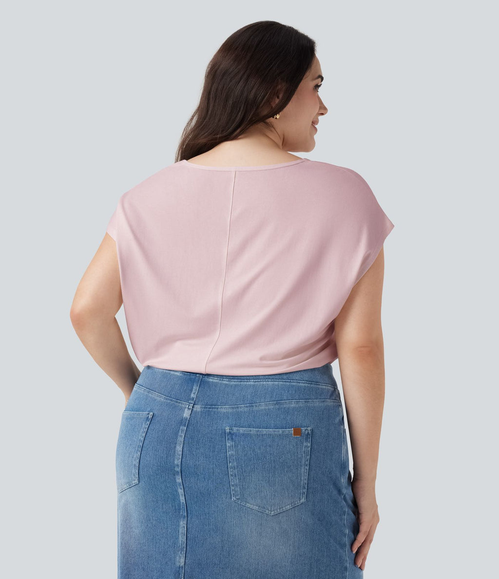 T-shirt décontracté grande taille col V manches courtes