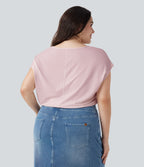 T-shirt décontracté grande taille col V manches courtes