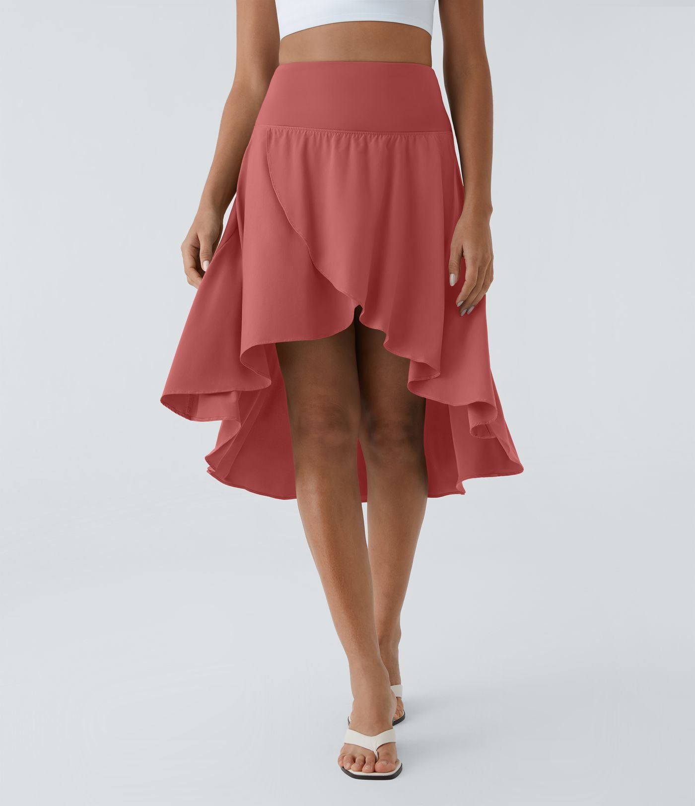 Breezeful™ Jupe Danse Fluide 2-en-1 à Taille Haute Volants Asymétriques Haut-Bas et Séchage Rapide