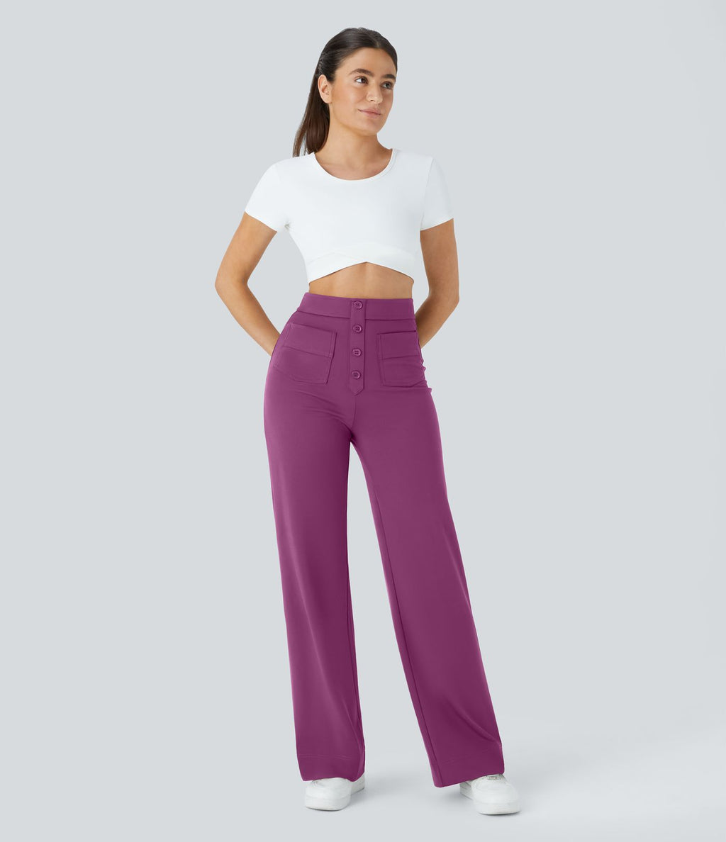 Pantalon taille haute coupe droite DayStretch avec poches