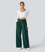 Halara Flex™ Pantalon Tailleur Large Fluide Gaufré Taille Haute Poches Latérales