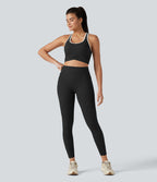 Halara UltraSculpt™ Débardeur de yoga col U dos nageur color block avec soutien-gorge intégré et poche