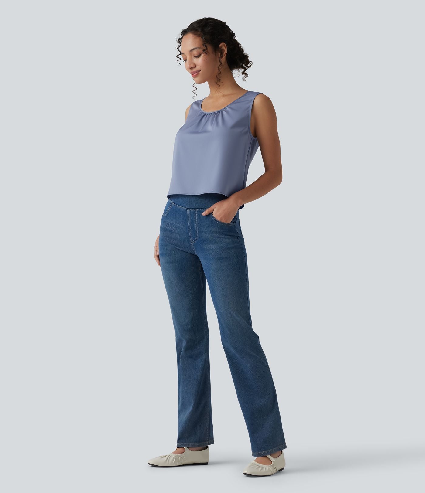 Débardeur casual satin col rond échancré