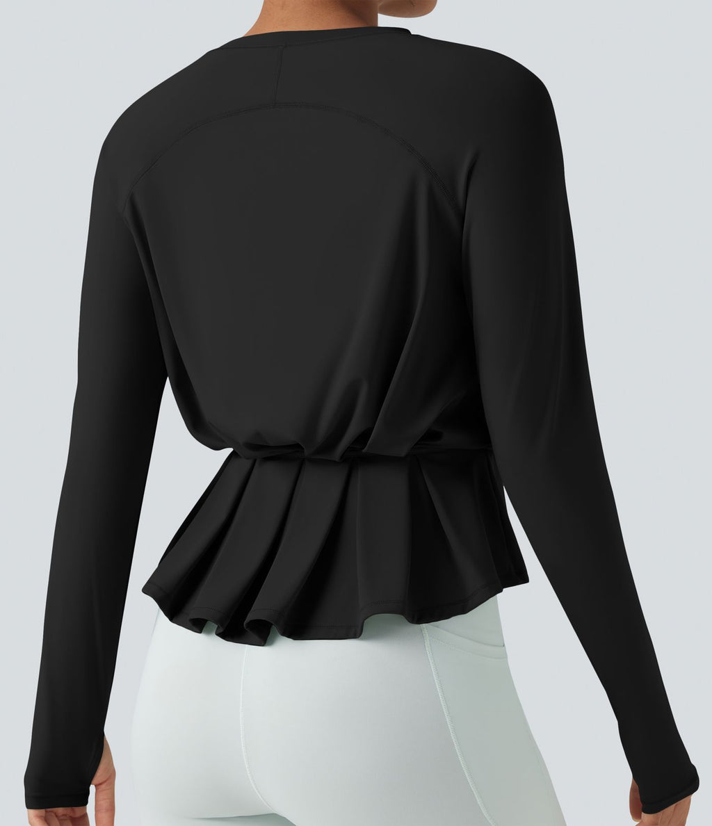 Haut de sport yoga SoftlyZero™ Airy col rond manches longues avec passe-pouces plissé effet frais InstantCool, protection solaire UPF50+