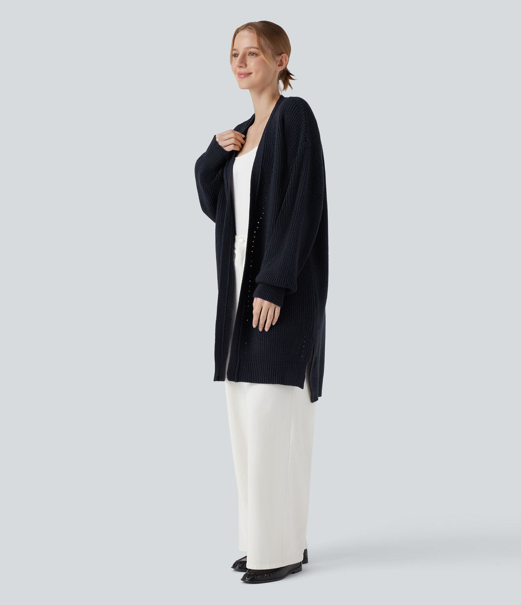 Cardigan long manches évêque avec fentes et découpes